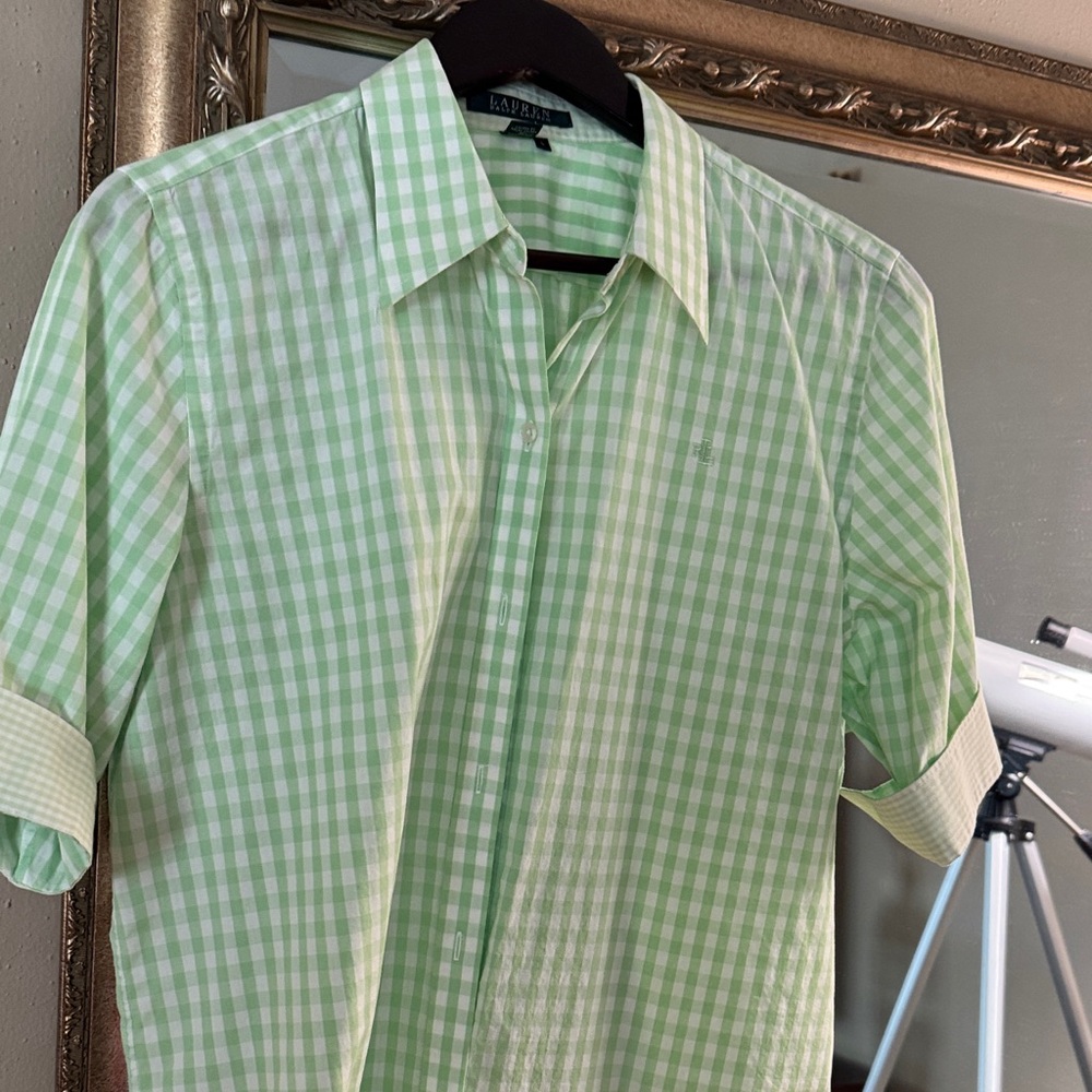 Ralph Lauren Light Green Gingham Button-Down Shirt